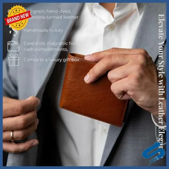 Men's Slim Leather Bifold Wallet with Card Holder and Coin Pocket